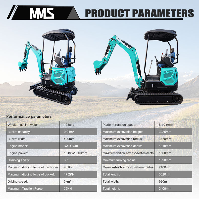 MS18 Mini Excavator 1.8 Tons Crawler Digger Hydraulic Pilot Control Swing Boom GAS Excavator
