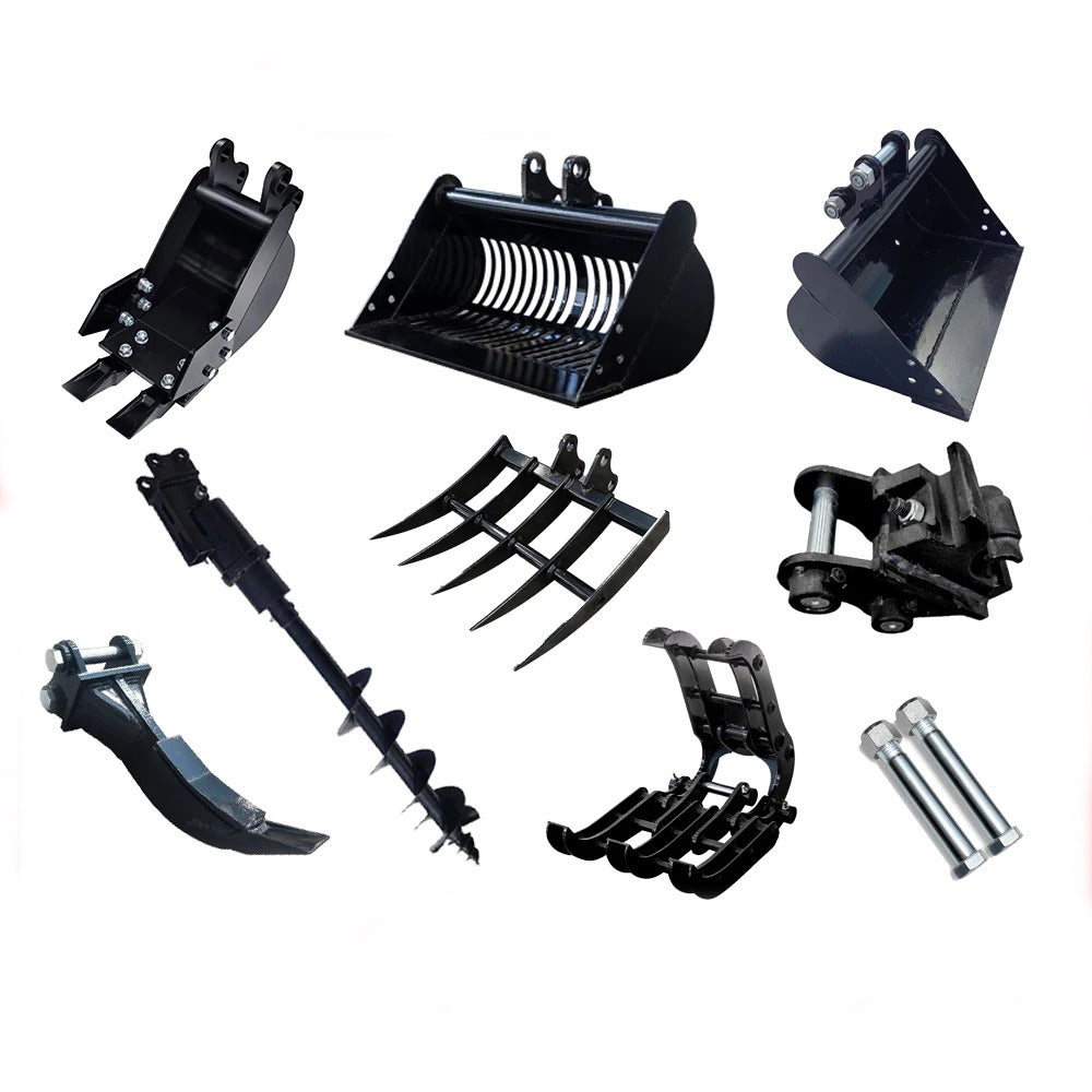 8pcs Mini Excavator Attachments Narrow Bucket Ripper Rake Auger Quick Hitch Screening Bucket For Mini Excavator