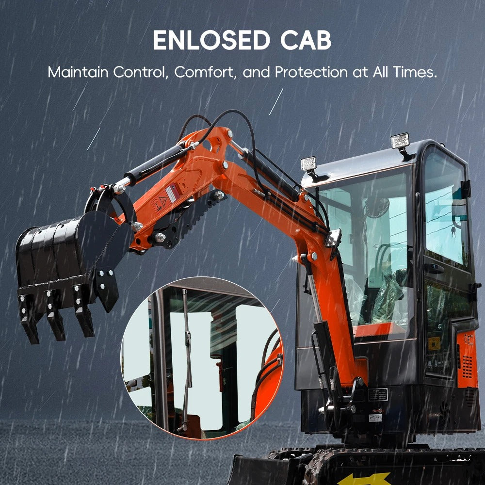 MMS Mini Excavator 1 Ton Crawler Digger With Closed Cab 13.5HP Gasoline Egnine Excavator