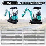 MS18 Mini Excavator 1.8 Tons Crawler Digger Hydraulic Pilot Control Swing Boom GAS Excavator
