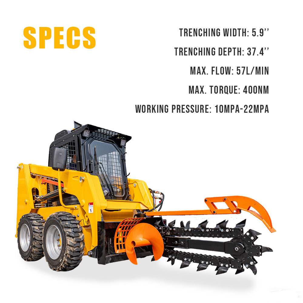 Hydraulic Trencher Skid Steer Attachment 37'' Ditch Witch for Bobcat Loader with Univeral Mounting Coupler